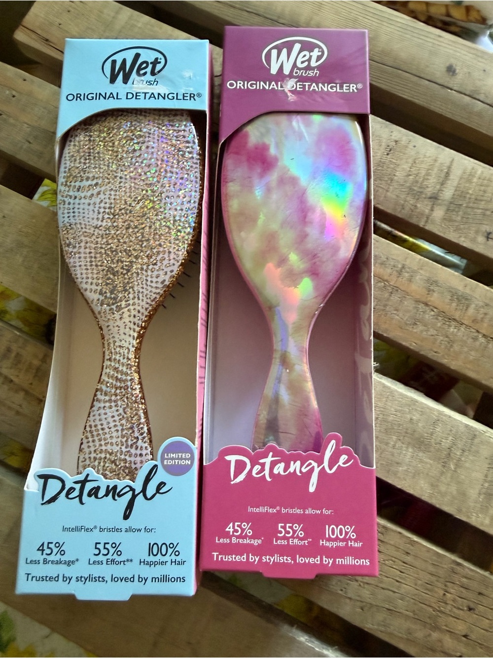 2- Wet brush Original Detangler Hair Brush - Pink Marble & glitter